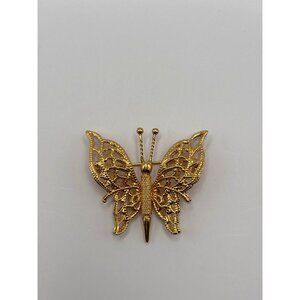 Vintage Monet Gold Tone Filigree Butterfly Brooch Pin